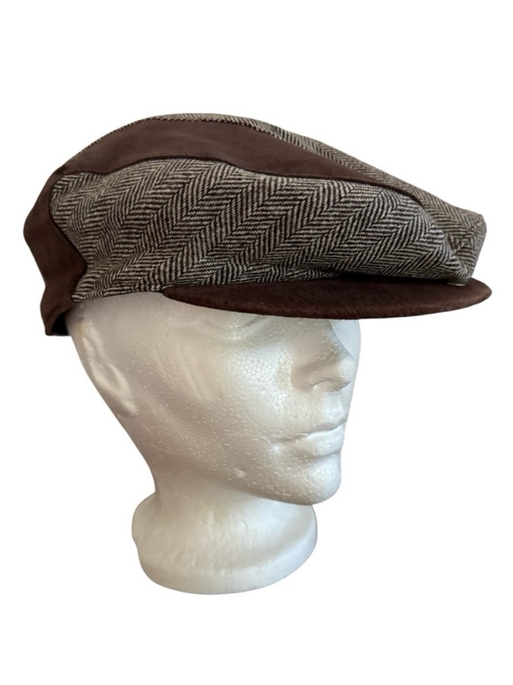 Vintage Tweed Brown & Grey Ivy Flat Cap Men’s Size Large L Newsboy Cabbie